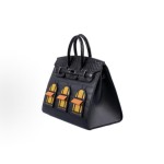 HERMES Birkin 20 Black buckle women\'s Edition matte black, orange and amber